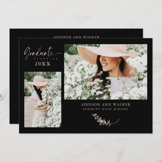 Black Gold Trendy Branches Abschluss 2 Fotos (Vorne/Hinten)