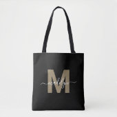 Black Gold Trendy Modern Script Name Monogram Tasche (Vorderseite)