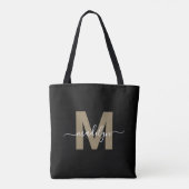 Black Gold Trendy Modern Script Name Monogram Tasche (Rückseite)