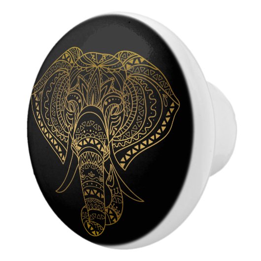 Black Gold Tribal Elephant Boho Keramikknauf (Rechts)