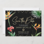 Black Gold Tropical Bat Mitzvah Floral Palm Modern Save The Date (Vorderseite)