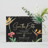 Black Gold Tropical Bat Mitzvah Floral Palm Modern Save The Date (Stehend Vorderseite)
