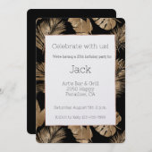 Black Gold Tropical Blätter Geburtstag Einladung (Vorne/Hinten)