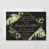 Black & Gold Tropical Elopement Empfang Einladung (Vorderseite)