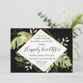 Black & Gold Tropical Elopement Empfang Einladung (Stehend Vorderseite)