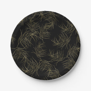 Black & Gold Tropical Glam Blätter Chic Wedding Pappteller