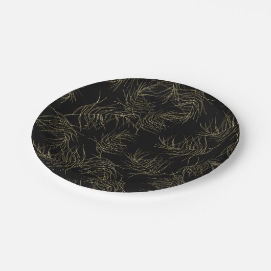 Black & Gold Tropical Glam Blätter Chic Wedding Pappteller (Schrägansicht)