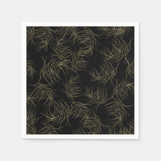 Black & Gold Tropical Glam Blätter Chic Wedding Serviette (Vorderseite)