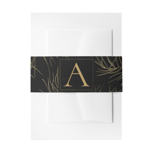 Black & Gold Tropical Glam Blätter Hochzeit Einladungsbanderole (Vorderseite Beispiel)