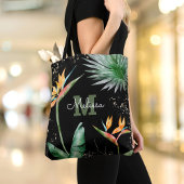 Black Gold Tropical Island Floral Monogram Script Tasche