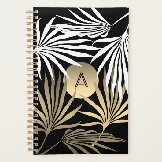 Black Gold Tropical Palm Blätter Initial Planer (Vorderseite)