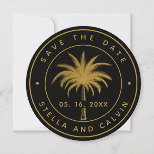 Black & Gold Tropical Palm Tree Foto Hochzeit Save The Date