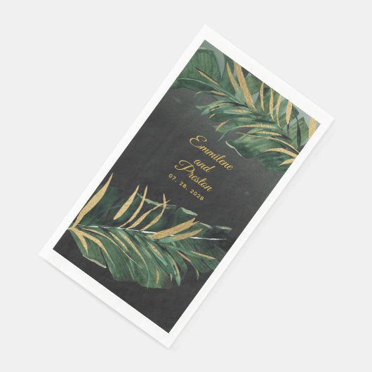 Black & Gold Tropical Palm Wedding Serviette (Ecke)