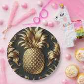 Black & Gold Tropical Pineapse Luxuriöse Hochzeit Pappteller (Party)