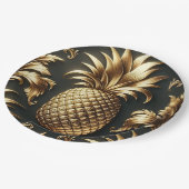 Black & Gold Tropical Pineapse Luxuriöse Hochzeit Pappteller (Schrägansicht)