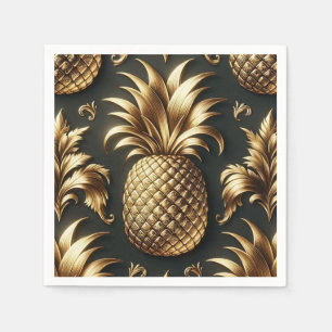 Black & Gold Tropical Pineapse Luxuriöse Hochzeit Serviette