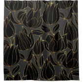 Black Gold Tulips: Luxuriöses Blumenmuster Duschvorhang (Vorderseite)