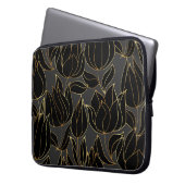 Black Gold Tulips: Luxuriöses Blumenmuster Laptopschutzhülle (Vorderseite Links)