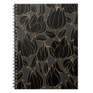 Black Gold Tulips: Luxuriöses Blumenmuster Notizblock