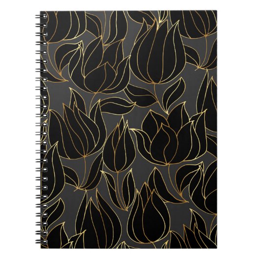 Black Gold Tulips: Luxuriöses Blumenmuster Notizblock (Vorderseite)