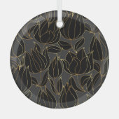 Black Gold Tulips: Luxuriöses Blumenmuster Ornament Aus Glas (Vorderseite)