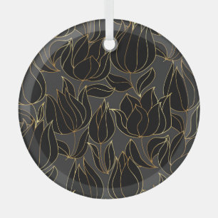 Black Gold Tulips: Luxuriöses Blumenmuster Ornament Aus Glas