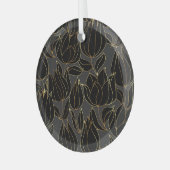 Black Gold Tulips: Luxuriöses Blumenmuster Ornament Aus Glas (Vorderseite links)