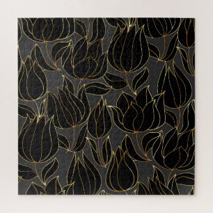Black Gold Tulips: Luxuriöses Blumenmuster Puzzle