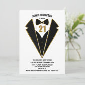 Black Gold Tuxedo 21. Geburtstag Party Einladung (Stehend Vorderseite)
