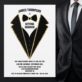Black Gold Tuxedo Bachelor Party Einladung