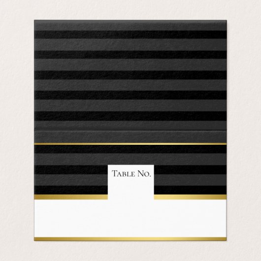 Black Gold Tuxedo Stripe Guest Tischnummer Card (Außenseite Aufgefaltet)