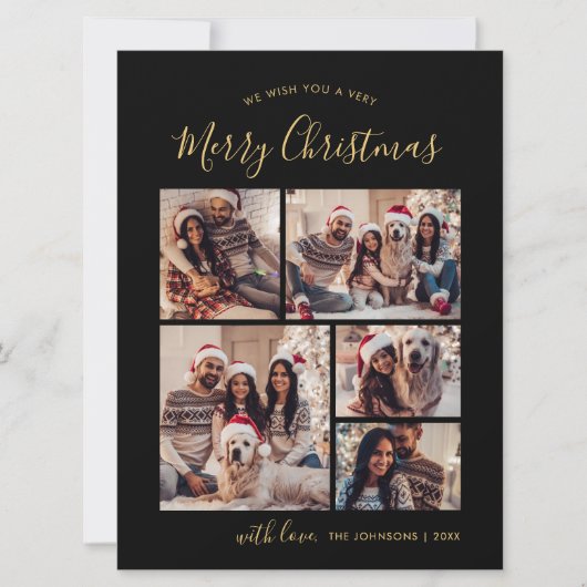 Black Gold Typografie 5 Foto Collage Weihnachten (Vorderseite)
