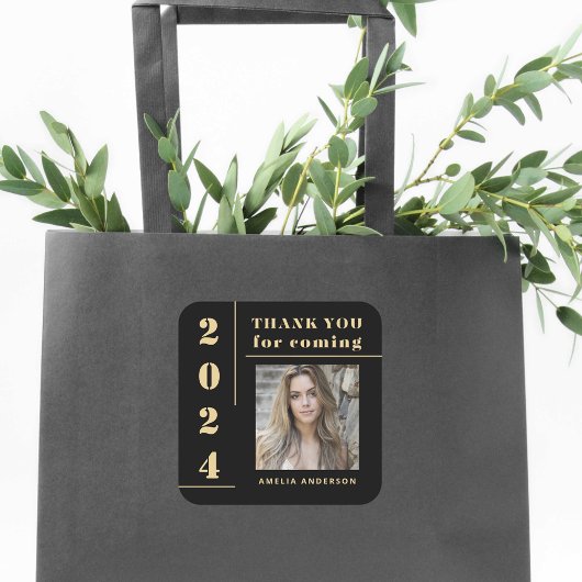 Black Gold Typografy Foto Abschluss Vielen Dank Quadratischer Aufkleber