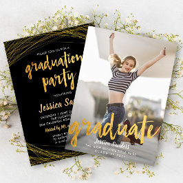 Black & Gold Typografy Foto Graduation Party Einladung