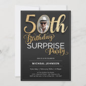 Black Gold Typografy Foto Überraschung 50. Geburts Einladung (Vorderseite)