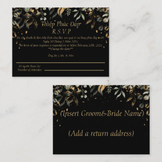 Black/Gold UAWG Wedding Card Englisch/Vietnamesisc Mitteilungskarte