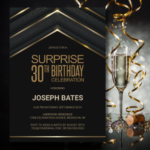 Black Gold Überraschung 30. Geburtstag Einladung