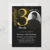 Black Gold Überraschung 30. Geburtstag Foto Einlad Einladung (Vorderseite)