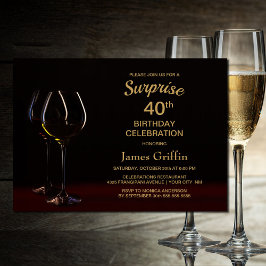 Black Gold Überraschung 40. Geburtstag Weinglas Pa Einladung