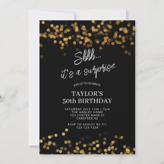 Black Gold Überraschung 50. Geburtstag Einladung (Vorderseite)
