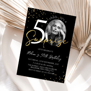 Black Gold Überraschung 50. Geburtstag Foto Einlad Einladung