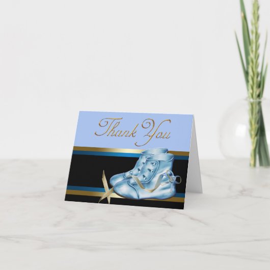 Black Gold und Blue Baby Shoes Vielen Dank Dankeskarte (Vorderseite)