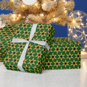Black Gold und Green Star Muster Geschenkpapier