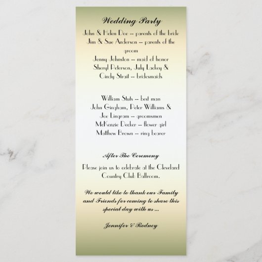 Black Gold und Green Wedding Program Rack Card Programm (Rückseite)