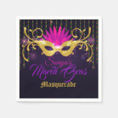Black|Gold und Pink Mardi Gras Maske mit Perlen Serviette (Vorderseite)