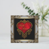 Black Gold und Red Heart Wedding Einladung (Stehend Vorderseite)