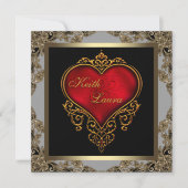 Black Gold und Red Heart Wedding Einladung (Vorderseite)