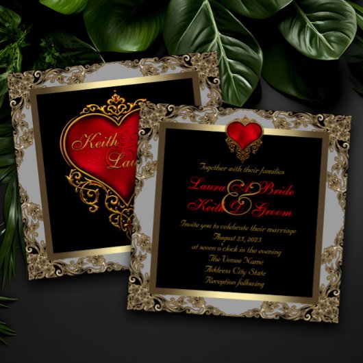 Black Gold und Red Heart Wedding Einladung
