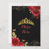 Black Gold und Rote Rosen Königliche Krone Quincea Einladung (Rückseite)