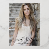 Black Gold und White Sweet 16 Confetti mit Foto Folieneinladung (Rückseite)